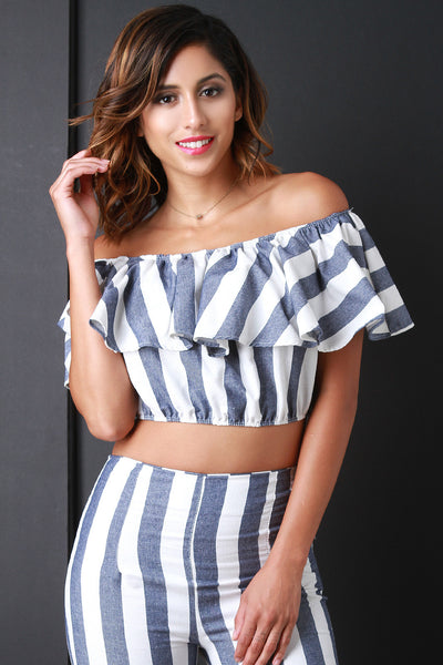 Striped Chambray Flutter Bardot Top