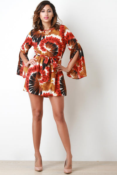 Brushstroke Tie Die Bell Sleeve Dress