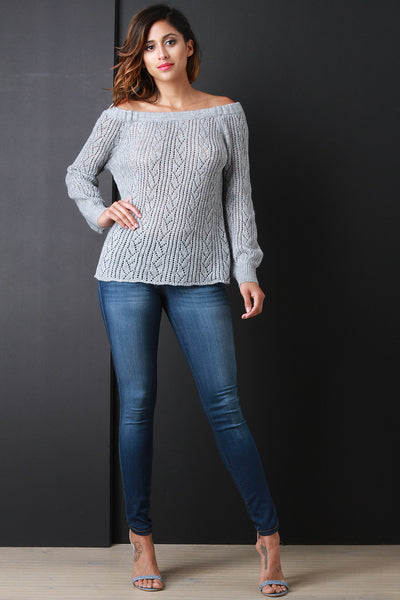 Loose Knit Off Shoulder Long Sleeve Top