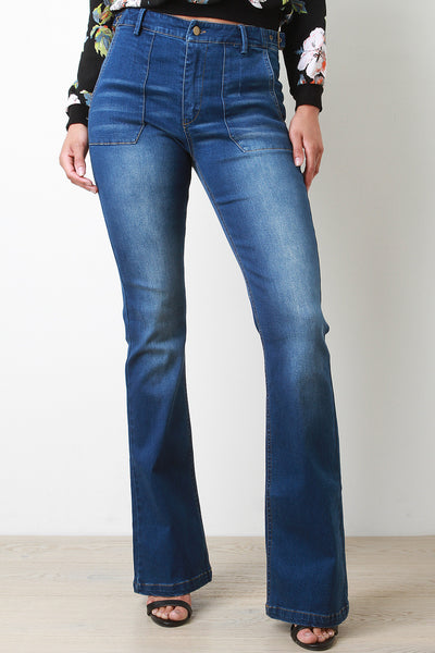 Long Pocket Bell Bottom Denim Jeans