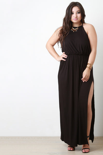 Ruched Waist Side Slit Maxi Dress