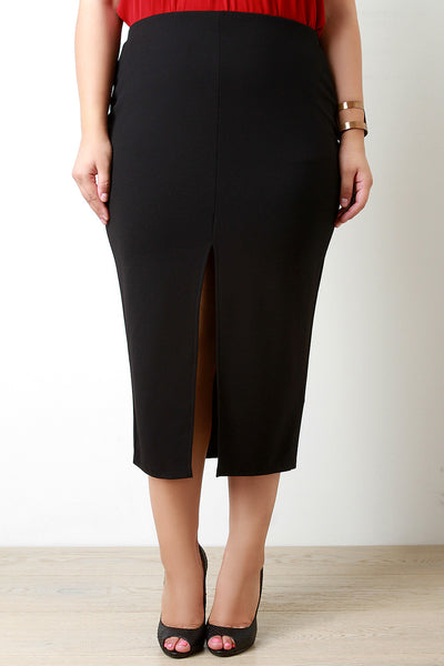 Front Slit Midi Pencil Skirt