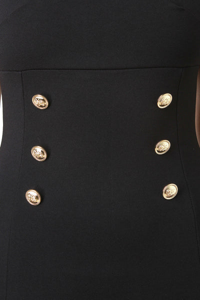 Square Neck Medallion Button Bodycon Dress