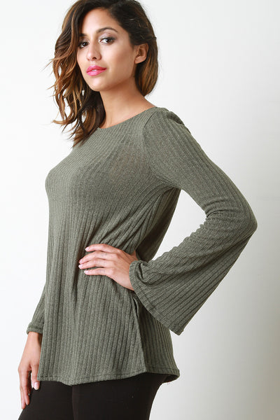 Rib Knit Bell Sleeves Top