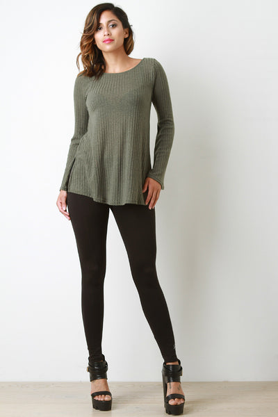 Rib Knit Bell Sleeves Top