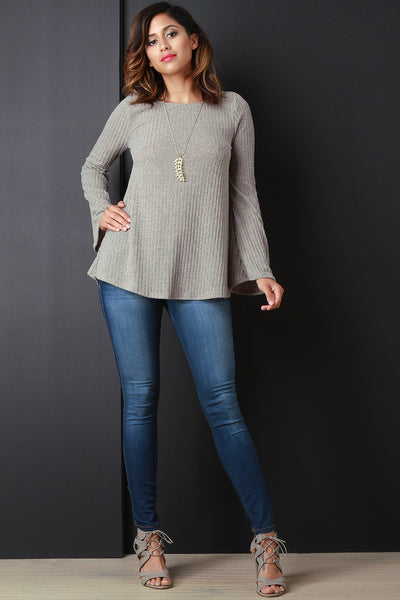 Rib Knit Bell Sleeves Top