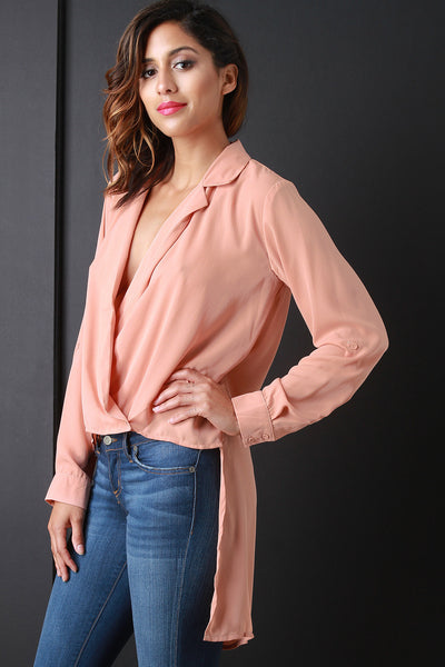 Overlap V-Neck High Low Shirt