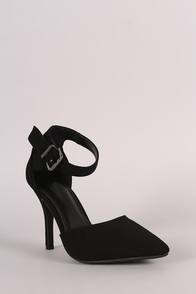 Nubuck Pointy Toe Ankle Strap Pump