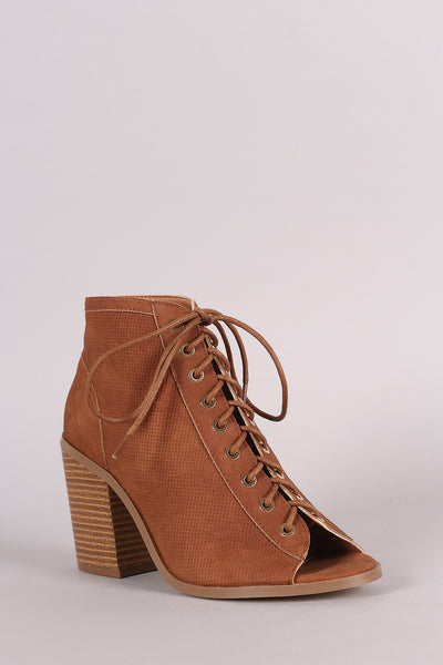 Liliana Perforated Nubuck Chunky Heeled Ankle Boots