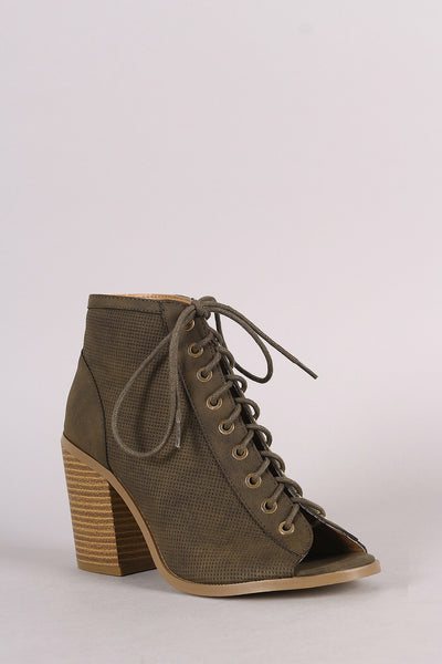 Liliana Perforated Nubuck Chunky Heeled Ankle Boots