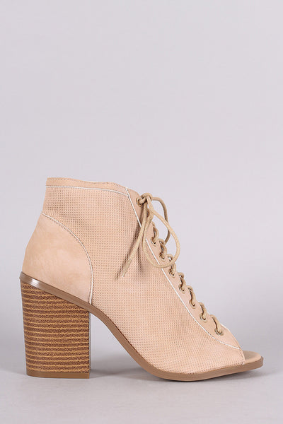 Liliana Perforated Nubuck Chunky Heeled Ankle Boots