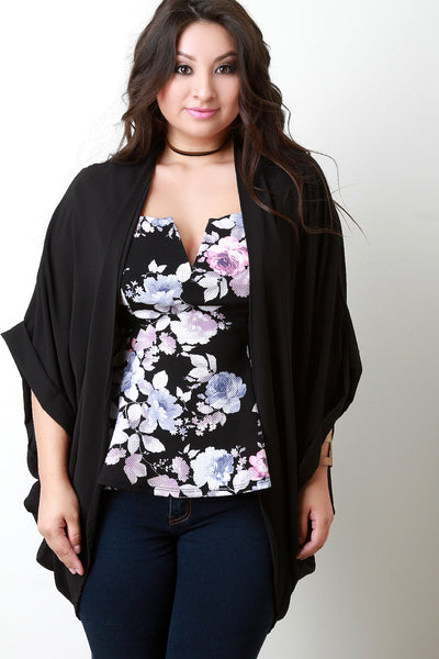 Textured Open Front Drape Cardigan