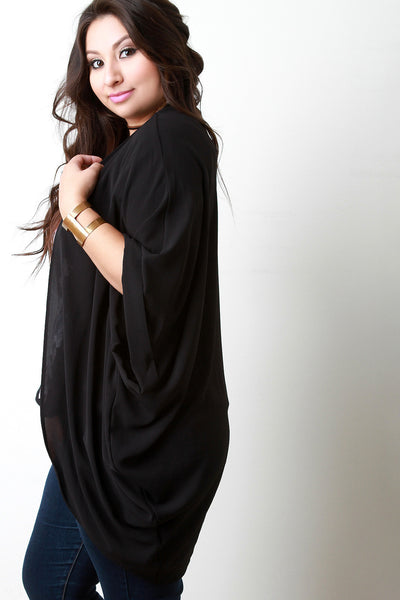 Textured Open Front Drape Cardigan