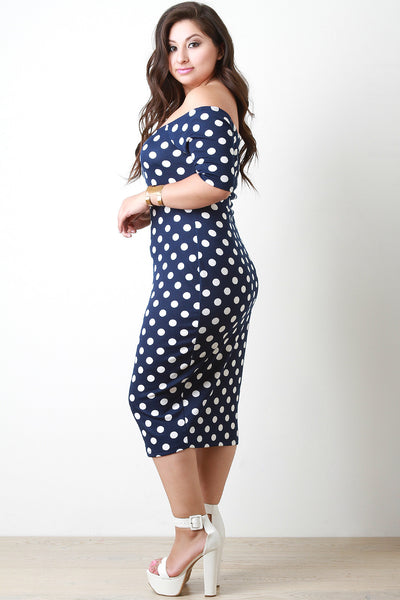 Bardot Polka Dot Midi Dress