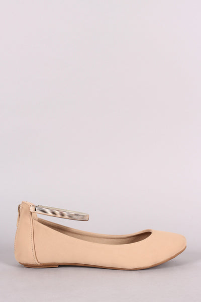 Bamboo Nubuck Metallic Ankle Strap Flats