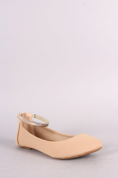 Bamboo Nubuck Metallic Ankle Strap Flats