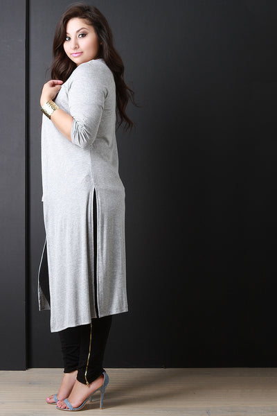 Ribbed Knit Longline Open Front Cardigan