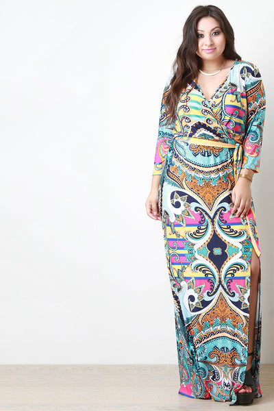 Paisley Surplice Slit Maxi Dress