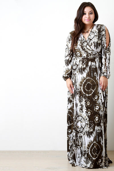 Splattered Tie Dye Slit Sleeves Maxi Dress