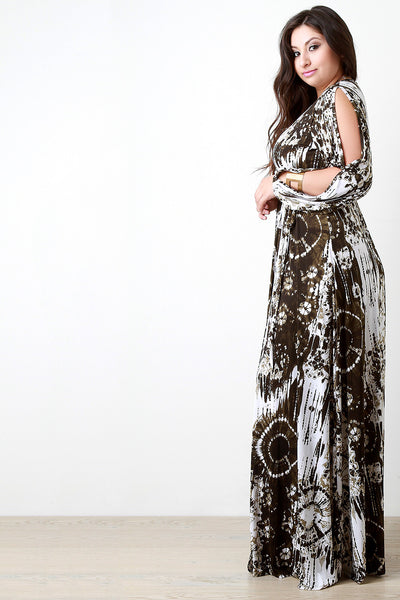 Splattered Tie Dye Slit Sleeves Maxi Dress