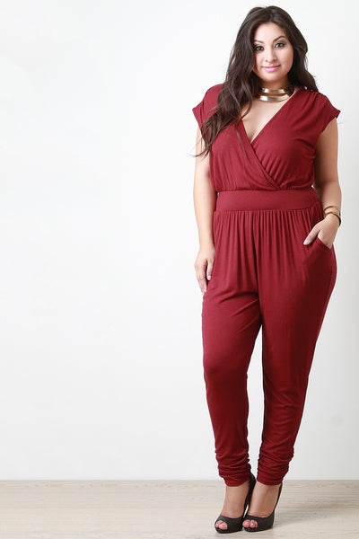 Surplice Cap Sleeves Jumpsuit