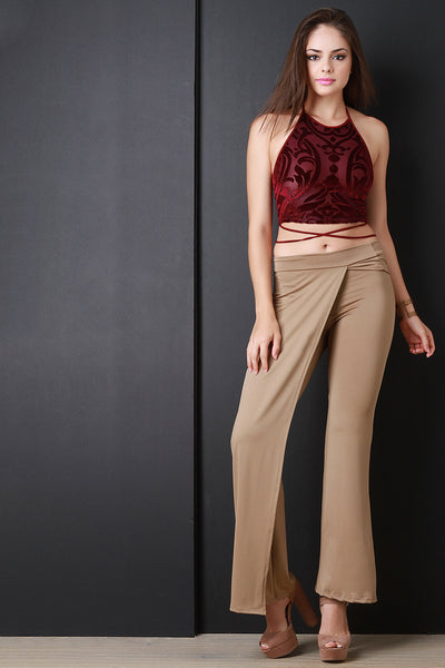 Wrap Front Flare Leg Pants