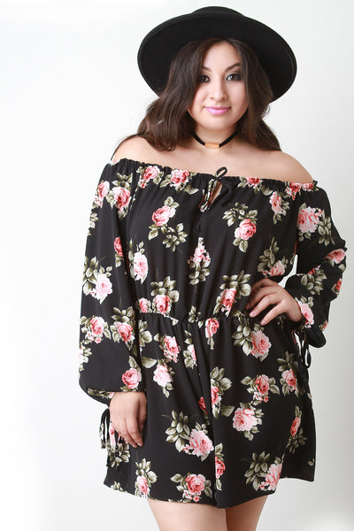 Floral Off the Shoulder Long Sleeves Romper