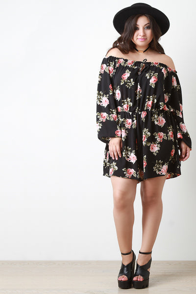 Floral Off the Shoulder Long Sleeves Romper