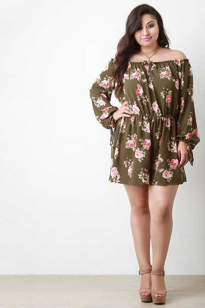 Floral Off the Shoulder Long Sleeves Romper