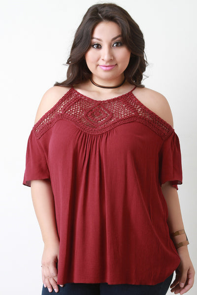 Crochet Yoke Cold Shoulder Flowy Top