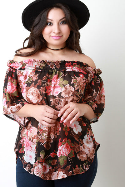 Off The Shoulder Floral Chiffon Top