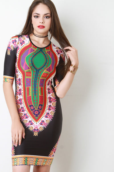 Tribal Bodycon Short Sleeve Dress