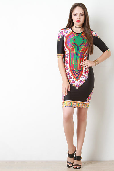 Tribal Bodycon Short Sleeve Dress