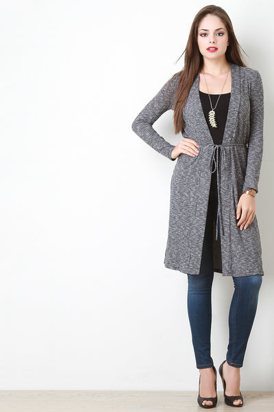 Marled Knit Long Side Slit Cardigan