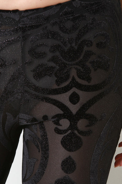 Velveteen Damask Bell Bottom Pants