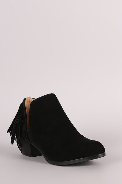 Suede Back Fringe Side Cutout Booties