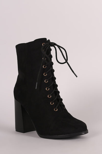 Suede Combat Chunky Heel Boots