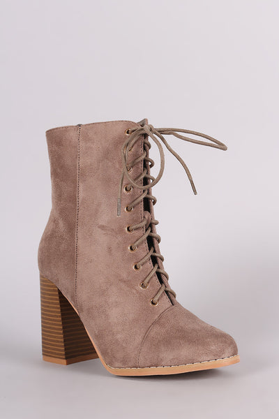 Suede Combat Chunky Heel Boots