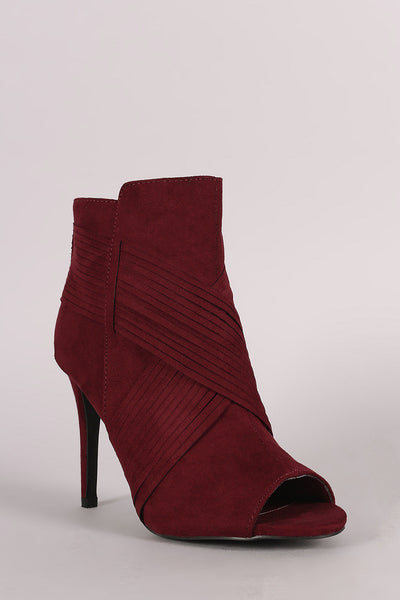 Qupid Suede Crisscross Slashed Stiletto Booties