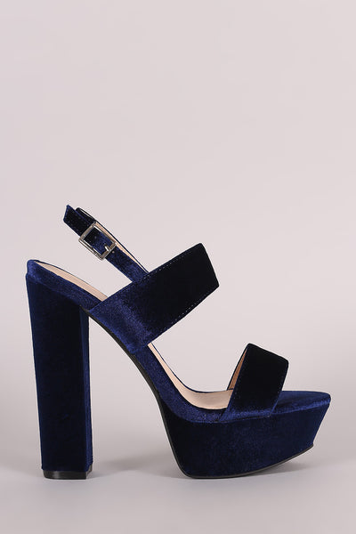 Qupid Velvet Double Band Slingback Platform Heel