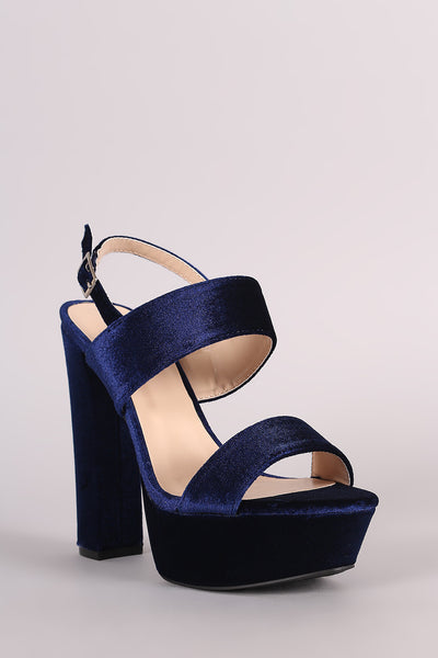 Qupid Velvet Double Band Slingback Platform Heel