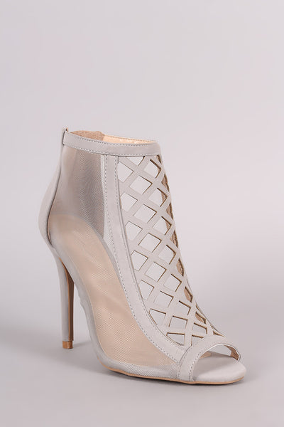 Qupid Geo Cutout Mesh Peep Toe Ankle Boots