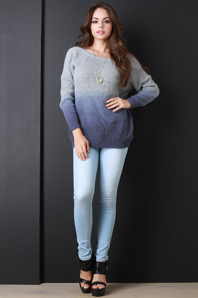 Ombre V-Back Knitted Sweater