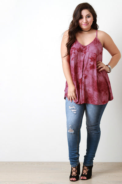 Tie Dye Rib Knit Flowy Tank Top