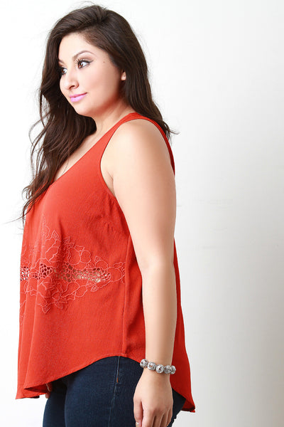 Embroidery Cut Out V Neck Tank Top