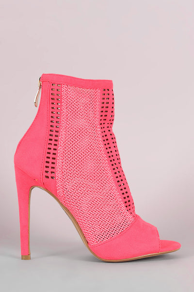 Laser-Cut Mesh Net Stiletto Booties