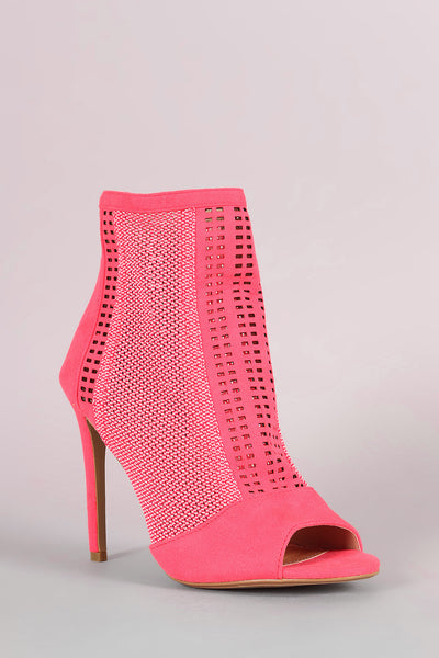 Laser-Cut Mesh Net Stiletto Booties