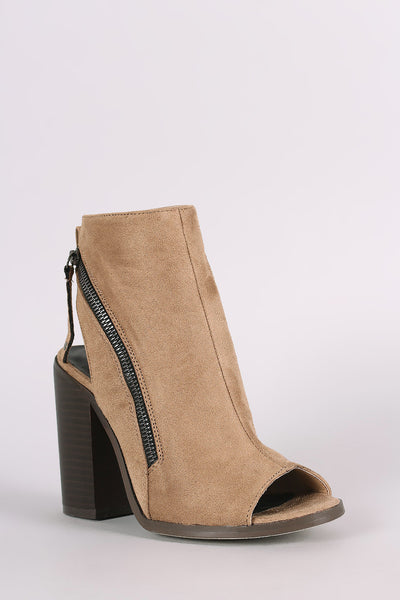 Suede Slanted Zipper Chunky Heeled Booties