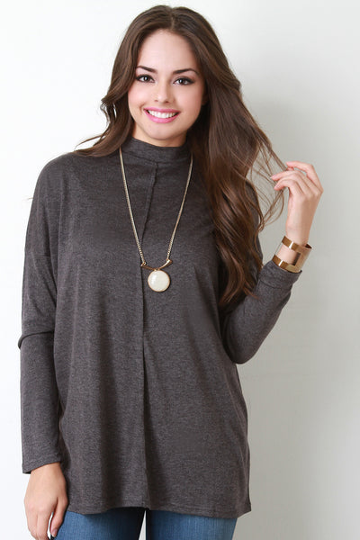 Soft Knit Mock Neck Long Sleeve Baggy Sweater