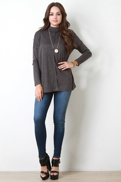 Soft Knit Mock Neck Long Sleeve Baggy Sweater